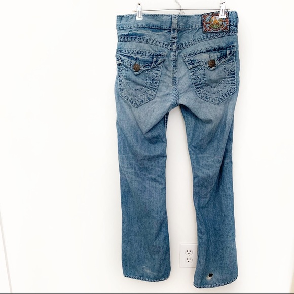 TRUE RELIGION Maui Straight Leg Embroidered Patch Heavy Whip Stitch Jeans - 32 - Picture 5 of 14